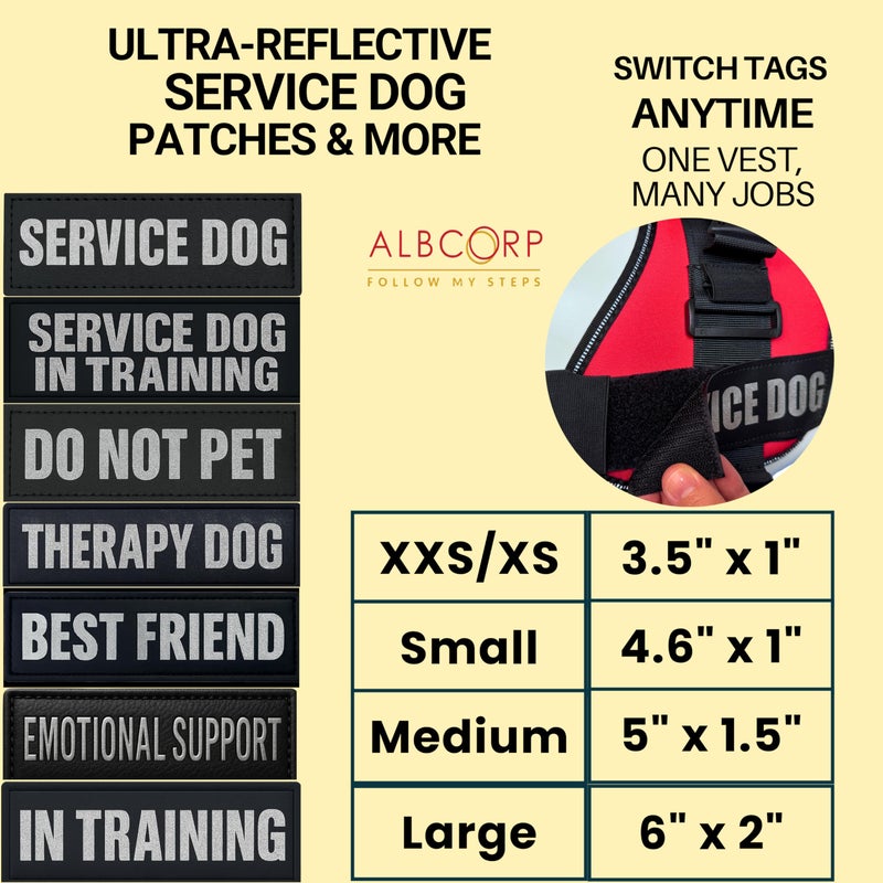Albcorp Reflective Service Dog Patches with Hook Backing for Service Animal Vests /Harnesses Small (4.6 X 1) Inch - Image 3